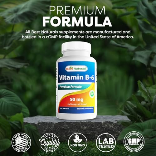 Best Naturals Vitamin B6 50 mg – 250 Tabletten – Nahrungsergänzungsmittel mit Pyridoxalphosphat