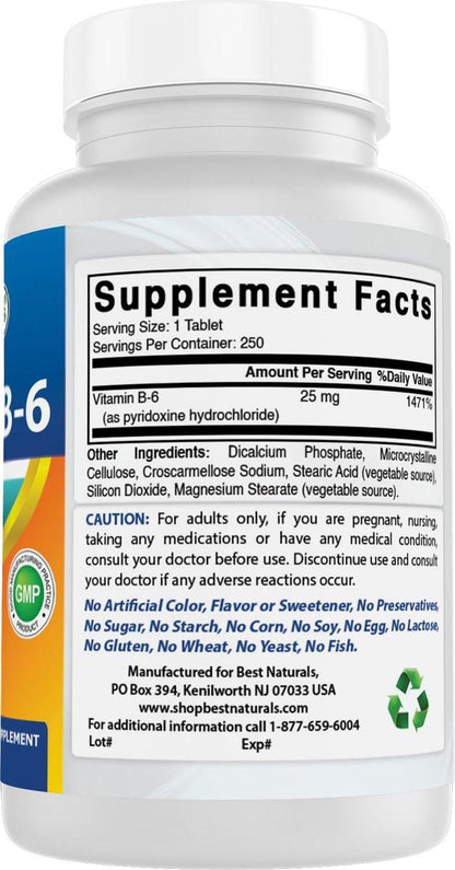 Best Naturals Vitamin B-6 25 mg Tabletten, 250 Stück