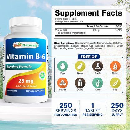 Best Naturals Vitamin B-6 25 mg Tabletten, 250 Stück