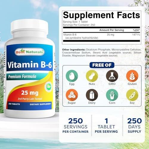 Best Naturals Vitamin B-6 25 mg Tabletten, 250 Stück