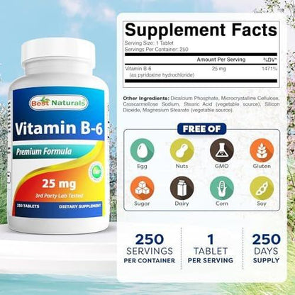 Best Naturals Vitamin B-6 25 mg Tabletten, 250 Stück