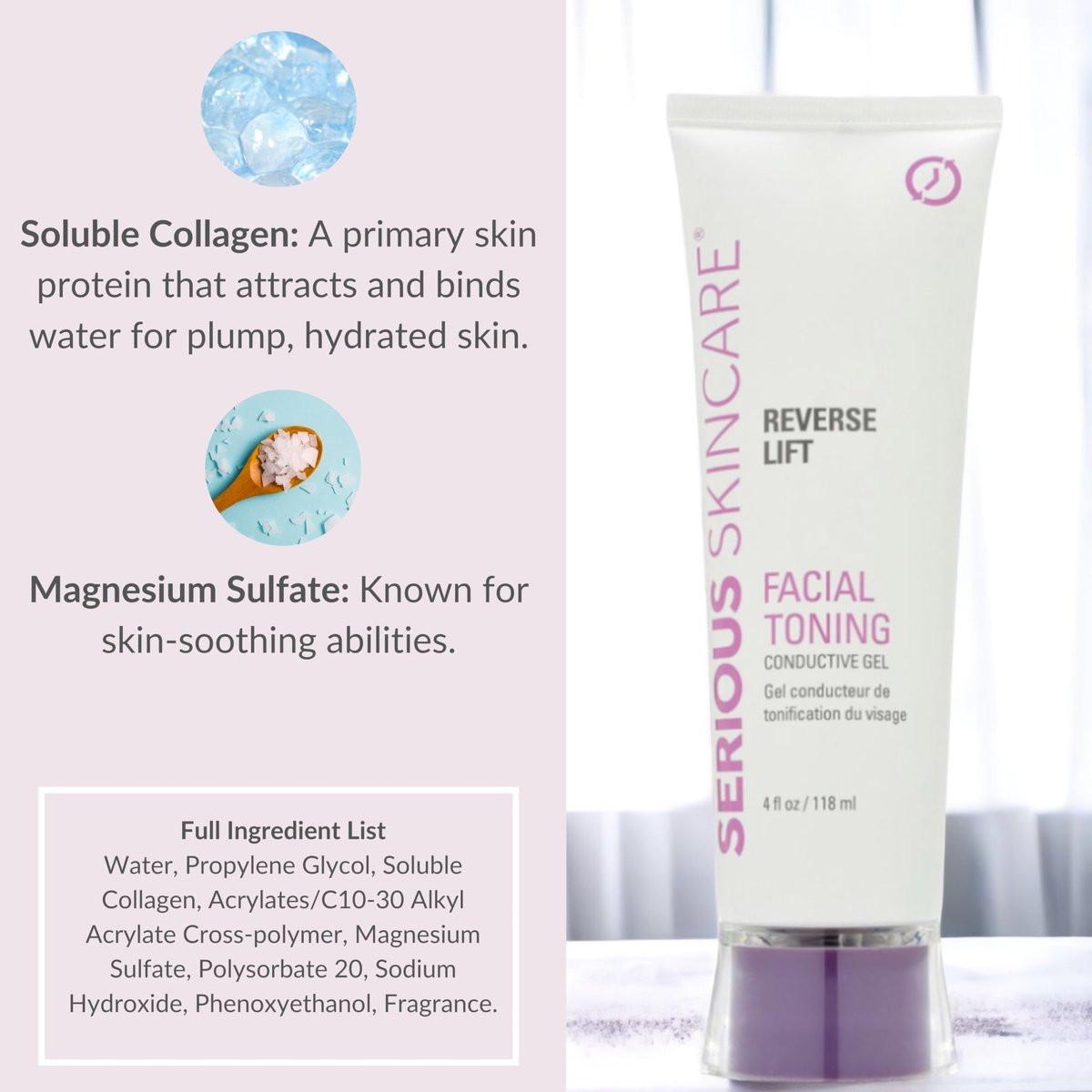 Collagen-basiertes leitfähiges Aktivatorgel für Mikrostrom-Gesichtsstraffung, Körperkonturierung und HF-Gesichtsgeräte – feuchtigkeitsspendende, nicht klebende Formel – leichtes Gleiten – Serious Skincare Reverse Lift 118 ml