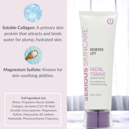 Collagen-basiertes leitfähiges Aktivatorgel für Mikrostrom-Gesichtsstraffung, Körperkonturierung und HF-Gesichtsgeräte – feuchtigkeitsspendende, nicht klebende Formel – leichtes Gleiten – Serious Skincare Reverse Lift 118 ml