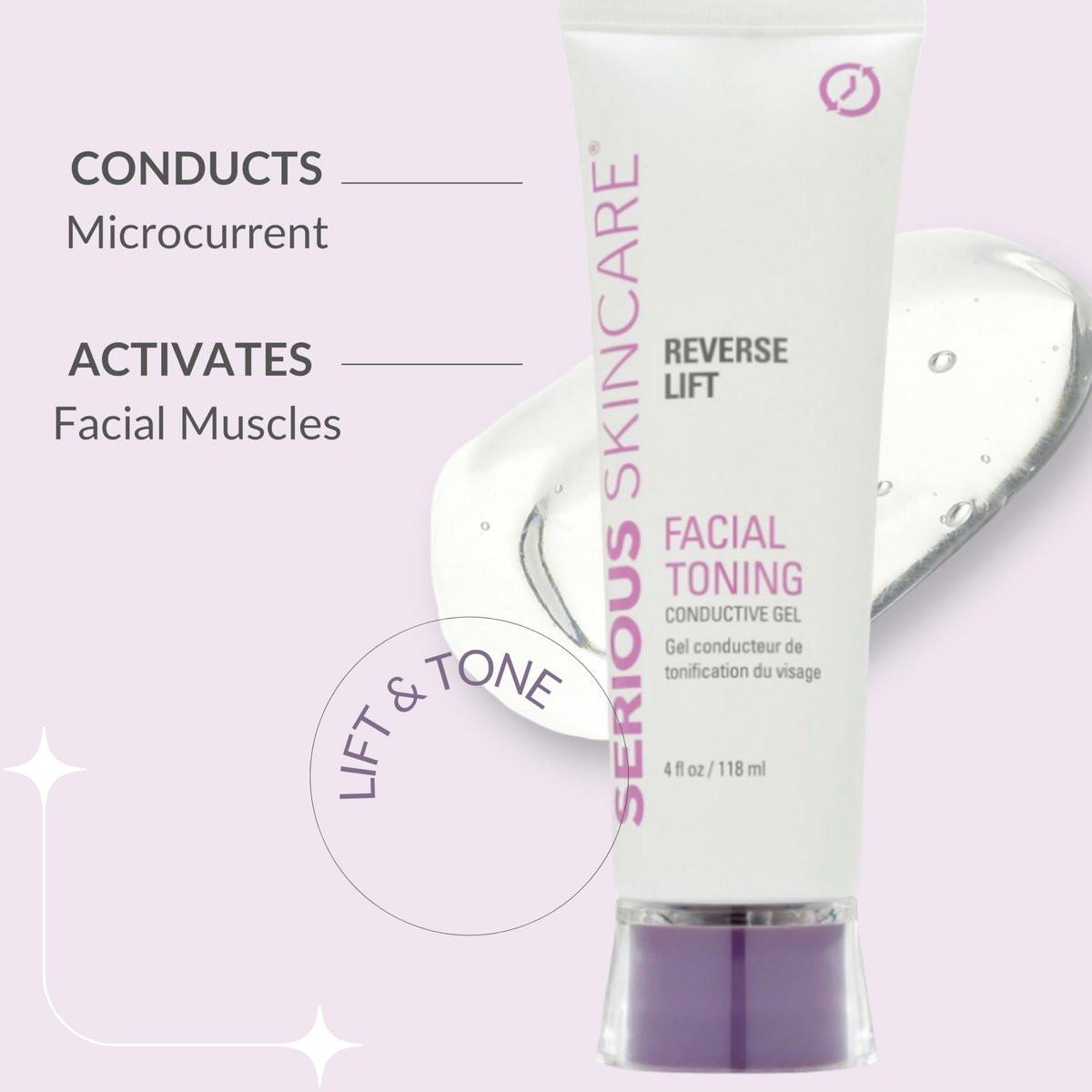Collagen-basiertes leitfähiges Aktivatorgel für Mikrostrom-Gesichtsstraffung, Körperkonturierung und HF-Gesichtsgeräte – feuchtigkeitsspendende, nicht klebende Formel – leichtes Gleiten – Serious Skincare Reverse Lift 118 ml