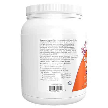NOW Foods Sonnenblumen-Lecithin Pulver mit natürlich vorkommendem Phosphatidylcholin und anderen Phosphatiden, 1 Pfund