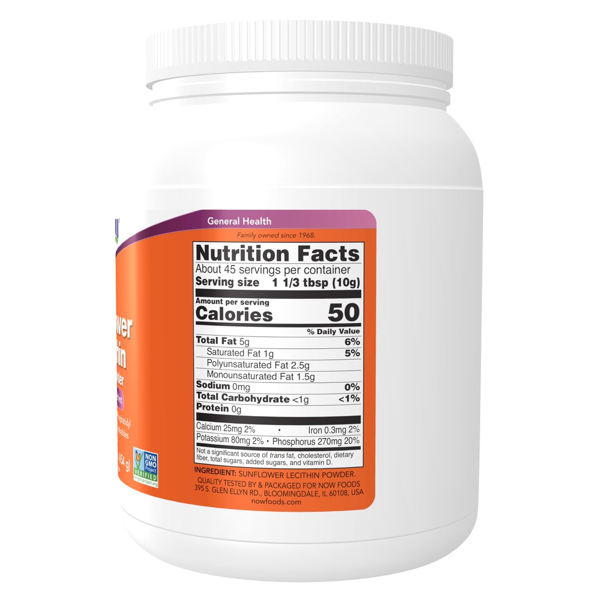 NOW Foods Sonnenblumen-Lecithin Pulver mit natürlich vorkommendem Phosphatidylcholin und anderen Phosphatiden, 1 Pfund