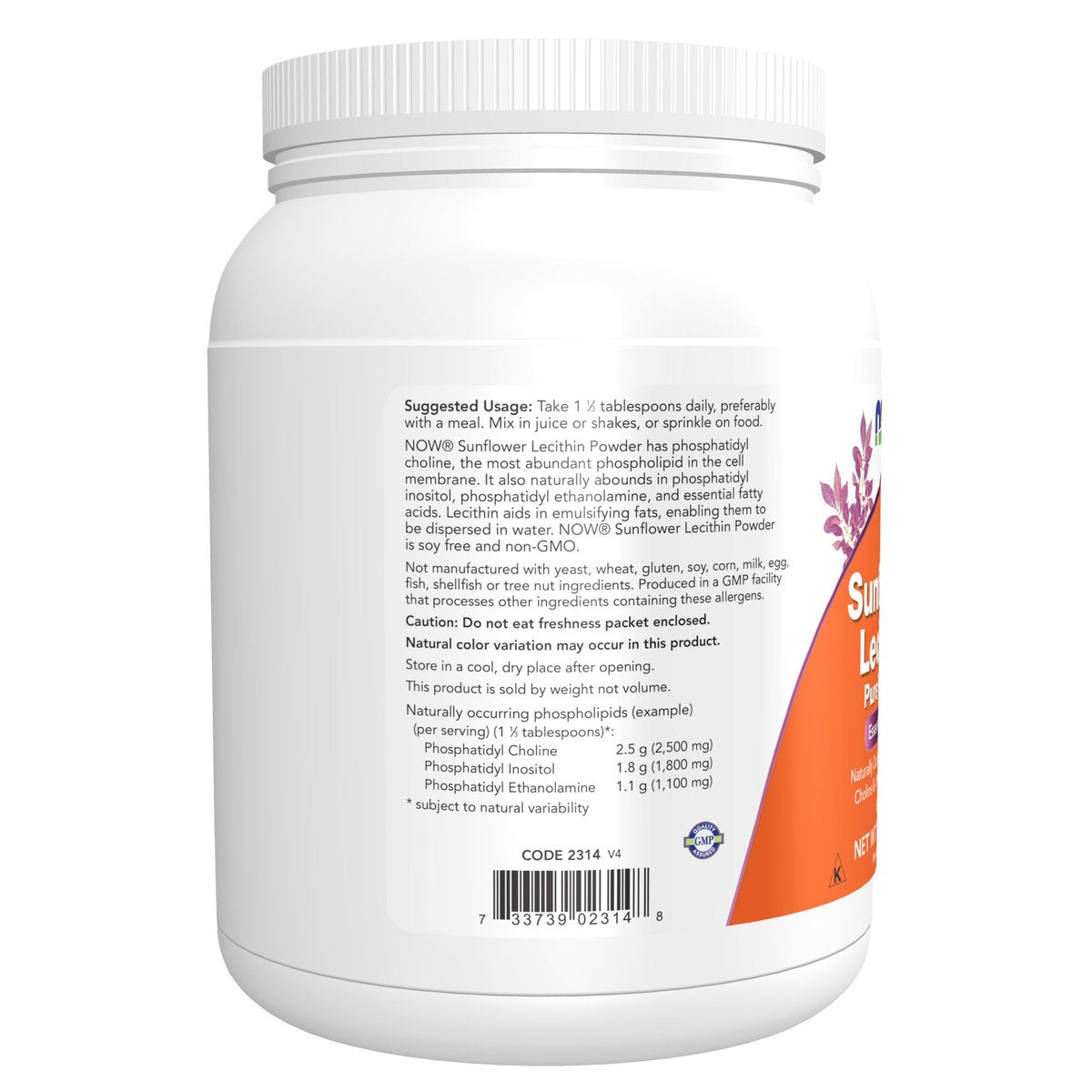 NOW Foods Sonnenblumen-Lecithin Pulver mit natürlich vorkommendem Phosphatidylcholin und anderen Phosphatiden, 1 Pfund