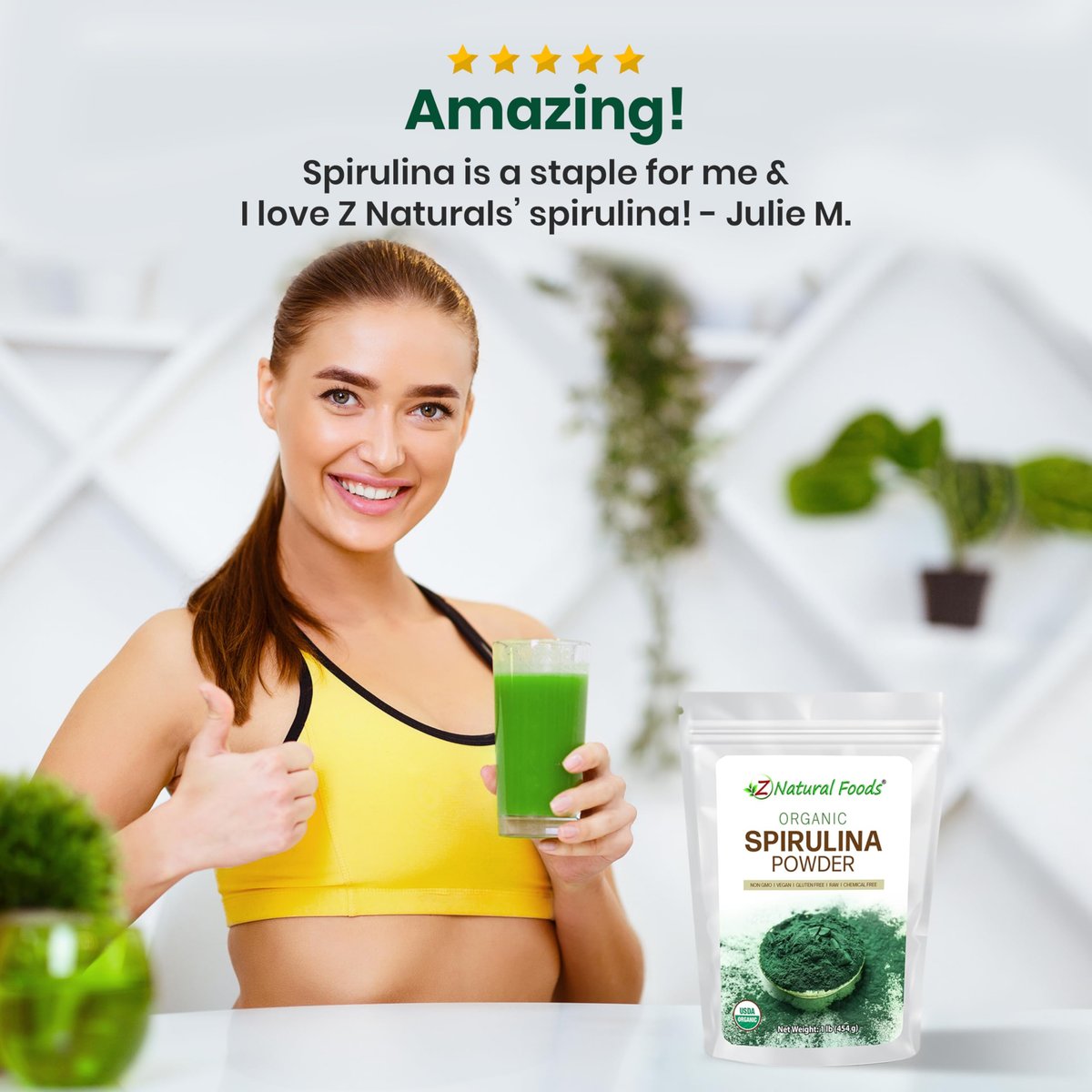 Z Natural Foods Bio Spirulina Pulver - 100% reine Spirulina, nährstoffreiche Blaualgen-Superfood mit Aminosäuren, 15x Beta-Carotin - für Smoothies, Joghurt, Rezepte, 500 g