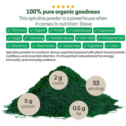 Z Natural Foods Bio Spirulina Pulver - 100% reine Spirulina, nährstoffreiche Blaualgen-Superfood mit Aminosäuren, 15x Beta-Carotin - für Smoothies, Joghurt, Rezepte, 500 g