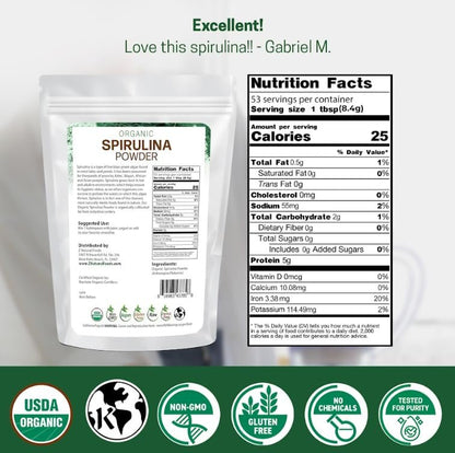 Z Natural Foods Bio Spirulina Pulver - 100% reine Spirulina, nährstoffreiche Blaualgen-Superfood mit Aminosäuren, 15x Beta-Carotin - für Smoothies, Joghurt, Rezepte, 500 g