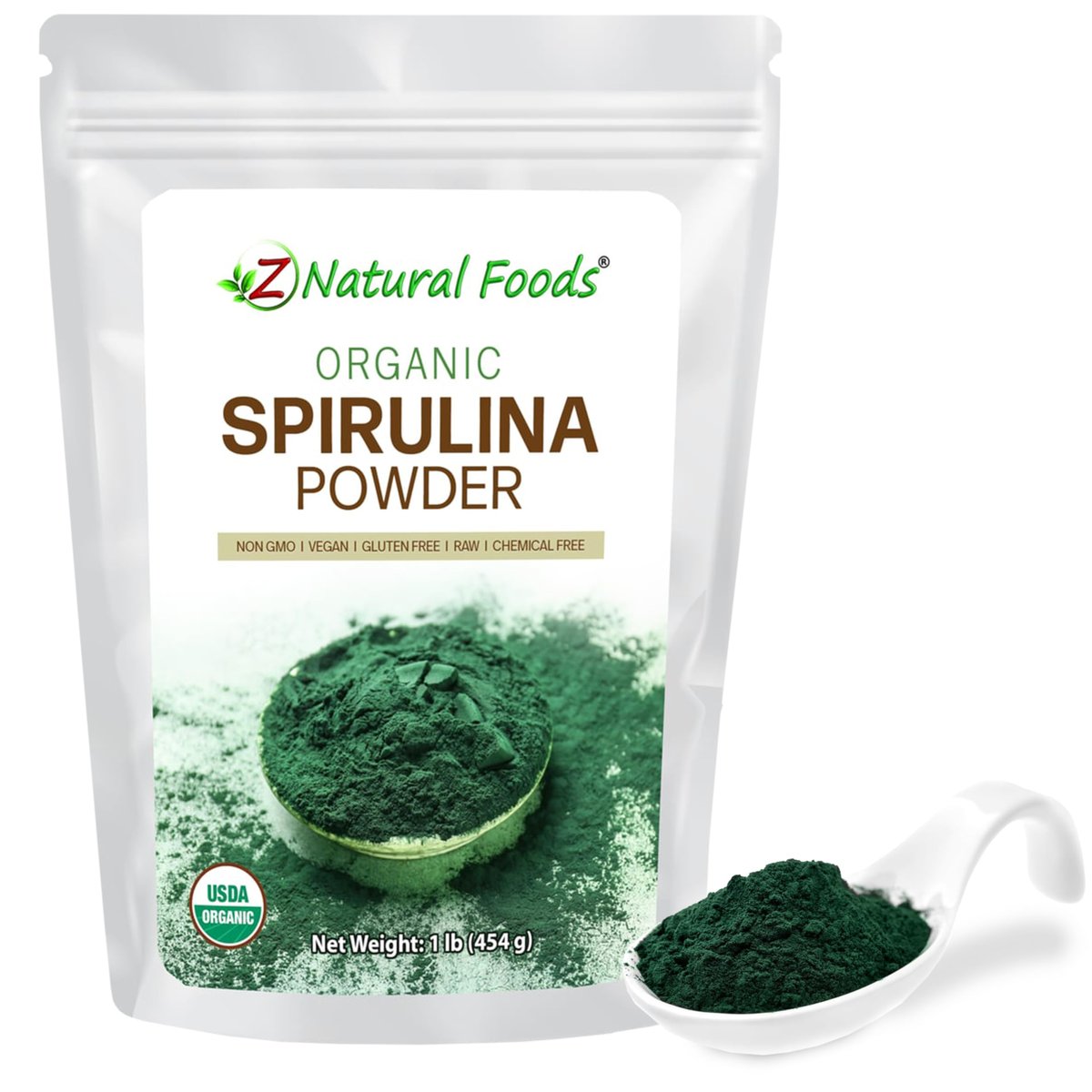 Z Natural Foods Bio Spirulina Pulver - 100% reine Spirulina, nährstoffreiche Blaualgen-Superfood mit Aminosäuren, 15x Beta-Carotin - für Smoothies, Joghurt, Rezepte, 500 g