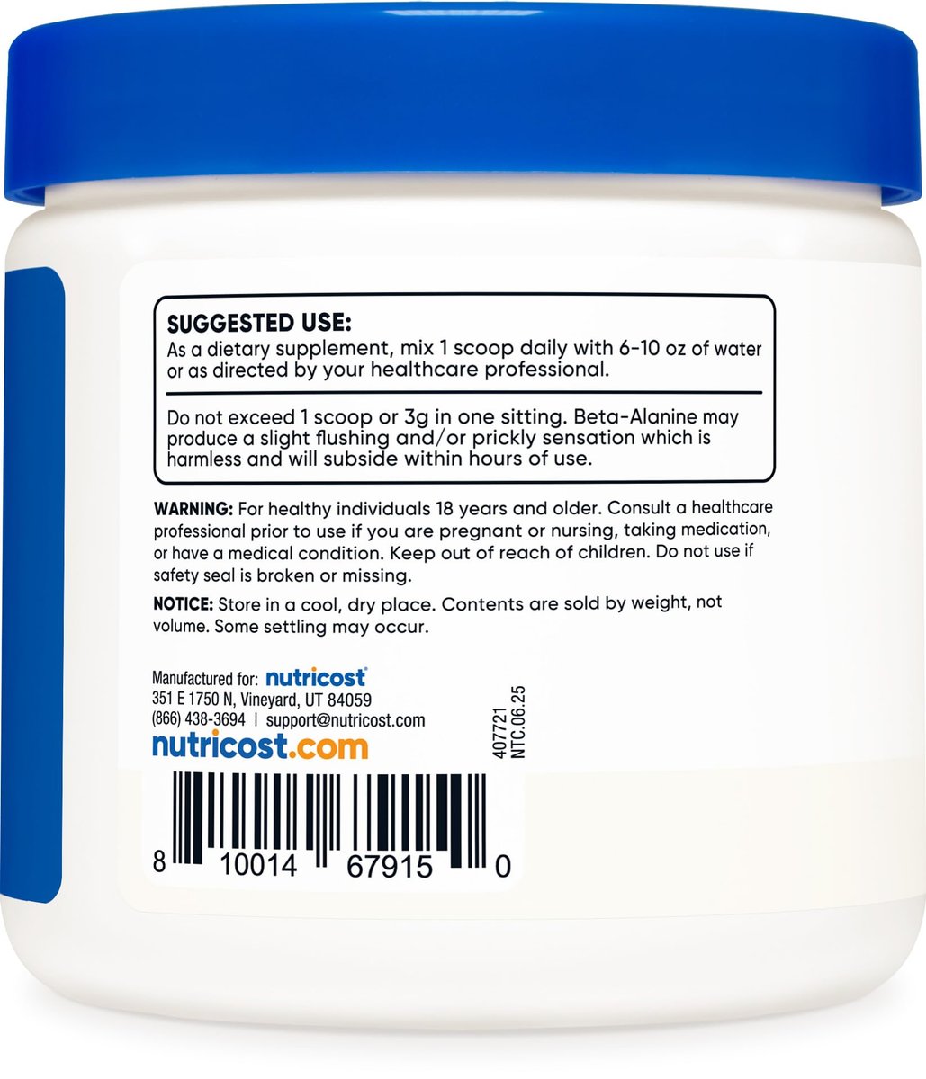 Nutricost Beta Alanin Pulver 300 g (10,7 oz) – 3 g pro Portion