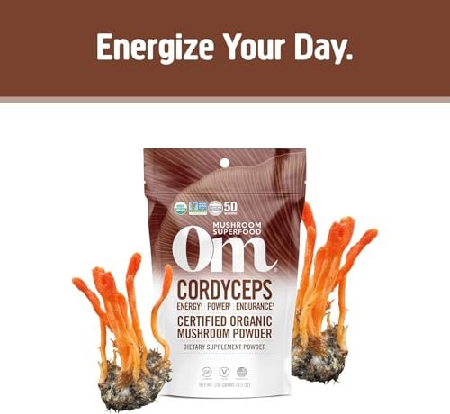 OM MUSHROOM SUPERFOOD Cordyceps Bio-Pulver – 3,5 Unzen (50 Portionen) – Unterstützt Energie, Kraft, Ausdauer und sportliche Leistung