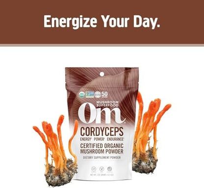 OM MUSHROOM SUPERFOOD Cordyceps Bio-Pulver – 3,5 Unzen (50 Portionen) – Unterstützt Energie, Kraft, Ausdauer und sportliche Leistung