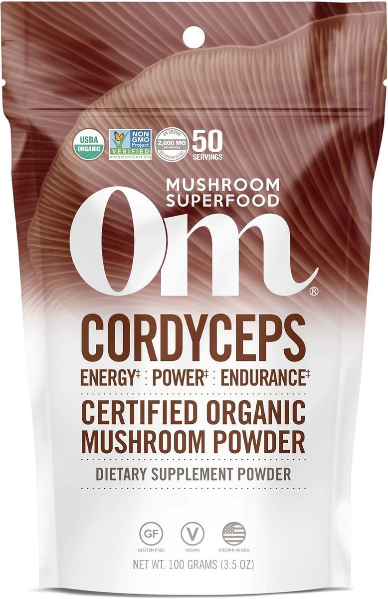 OM MUSHROOM SUPERFOOD Cordyceps Bio-Pulver – 3,5 Unzen (50 Portionen) – Unterstützt Energie, Kraft, Ausdauer und sportliche Leistung