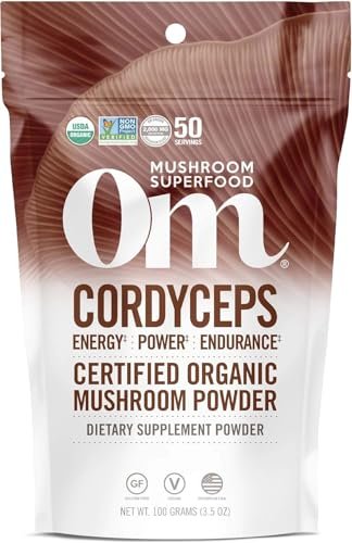 OM MUSHROOM SUPERFOOD Cordyceps Bio-Pulver – 3,5 Unzen (50 Portionen) – Unterstützt Energie, Kraft, Ausdauer und sportliche Leistung