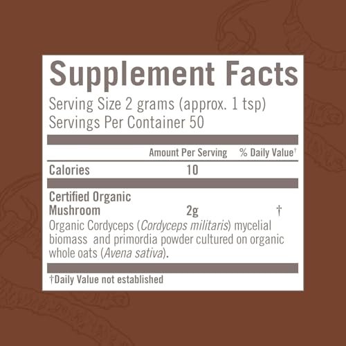 OM MUSHROOM SUPERFOOD Cordyceps Bio-Pulver – 3,5 Unzen (50 Portionen) – Unterstützt Energie, Kraft, Ausdauer und sportliche Leistung