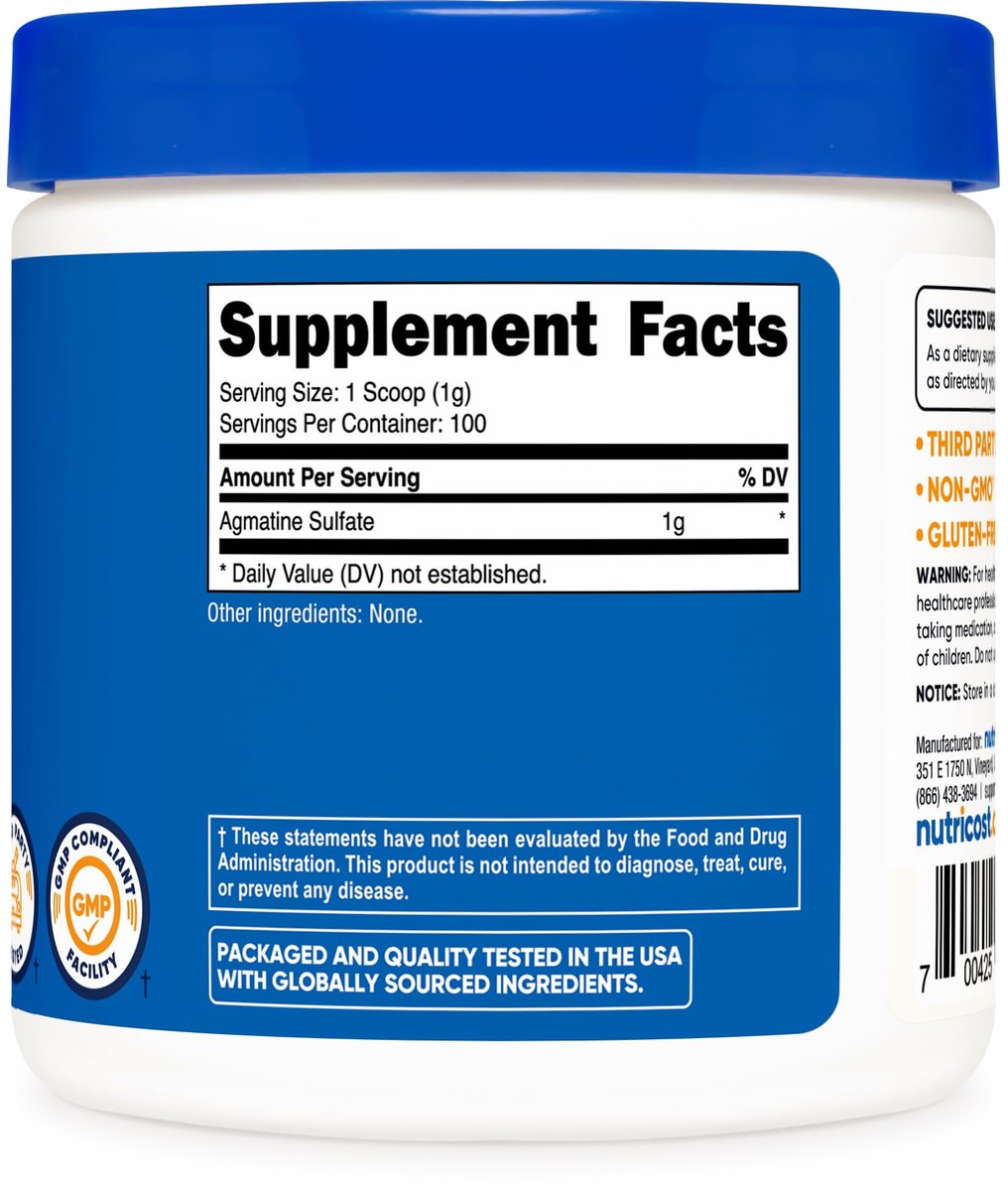 Nutricost Agmatin 100 Gramm – Reines Agmatinpulver 100 Portionen (Agmatinsulfat)
