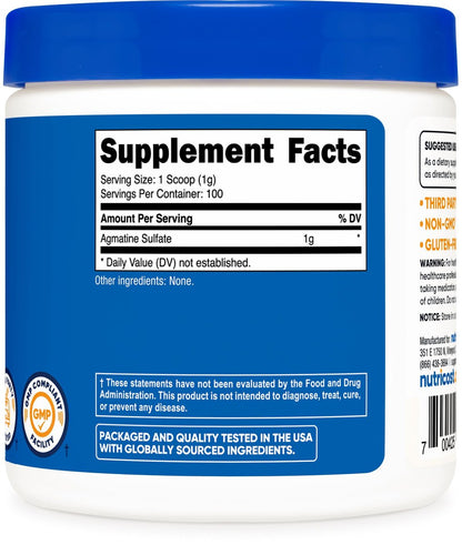 Nutricost Agmatin 100 Gramm – Reines Agmatinpulver 100 Portionen (Agmatinsulfat)