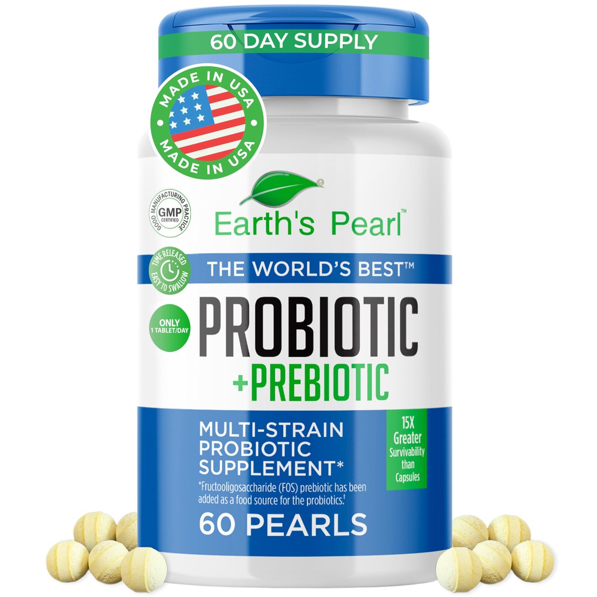 Earth's Pearl Probiotika für Frauen, Männer & Kinder – Perlenförmige Probiotika & Präbiotika mit BIO-Tract®, 4 Milliarden KBE, Unterstützung der Darmgesundheit (60-Tage-Vorrat)
