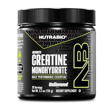 NutraBio Pure Micronized Creatine Monohydrat Pulver – ungesüßt, 150 g – unterstützt Muskelenergie, Erholung und Kraft – HPLC-getestetes Kreatinpulver für Männer und Frauen