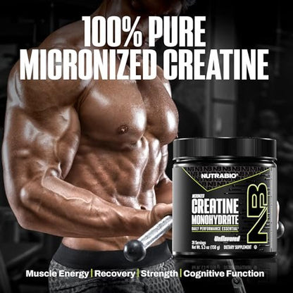 NutraBio Pure Micronized Creatine Monohydrat Pulver – ungesüßt, 150 g – unterstützt Muskelenergie, Erholung und Kraft – HPLC-getestetes Kreatinpulver für Männer und Frauen