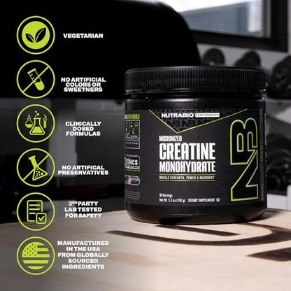 NutraBio Pure Micronized Creatine Monohydrat Pulver – ungesüßt, 150 g – unterstützt Muskelenergie, Erholung und Kraft – HPLC-getestetes Kreatinpulver für Männer und Frauen