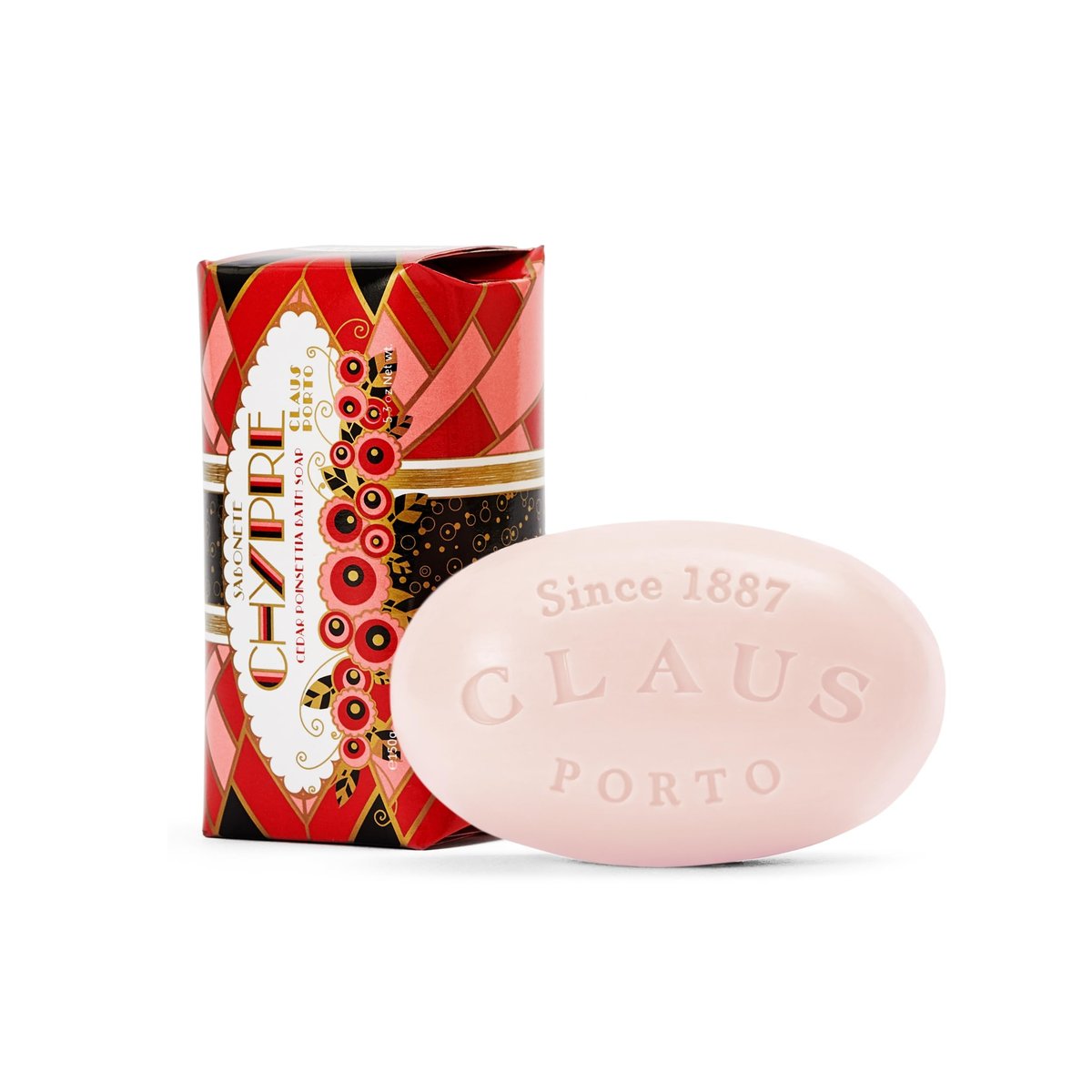Claus Porto Chypre Cedar Poinsettia Körperseife für Damen und Herren | Blumig, reinigend, pflegend | Handgefertigt, aromatisch, delikat (150 g | 5,3 oz)