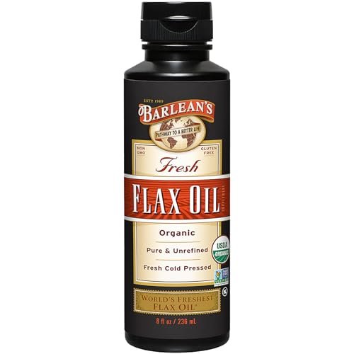 Barlean's Bio Leinsamenöl Flüssig aus frischen kaltgepressten Leinsamen, 7.640 mg ALA Omega-3-Fettsäure-Ergänzung für Haut- und Haarpflege, vegan & glutenfrei, 237 ml