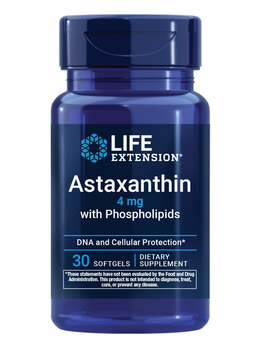 Life Extension Astaxanthin mit Phospholipiden – Antioxidans Unterstützung, Augengesundheit – Algenbasiert – Glutenfrei, Nicht-GVO – 30 Weichkapseln
