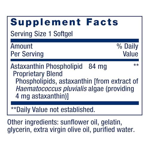 Life Extension Astaxanthin mit Phospholipiden – Antioxidans Unterstützung, Augengesundheit – Algenbasiert – Glutenfrei, Nicht-GVO – 30 Weichkapseln