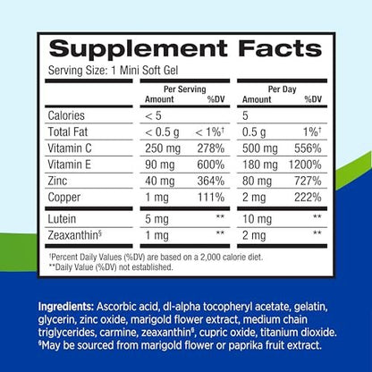 PreserVision AREDS 2 Augenvitamine – Lutein & Zeaxanthin mit Vitamin C, E, Zink & Kupfer, 90 Minigel-Kapseln