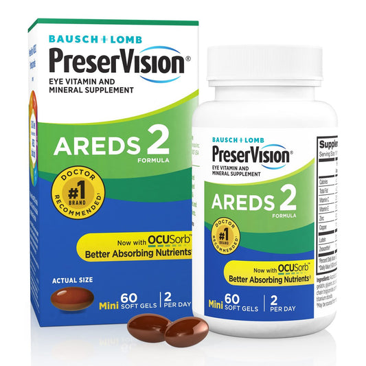 PreserVision AREDS 2 Augenvitamine – Luthein und Zeaxanthin mit Vitamin C, Vitamin E, Zink und Kupfer, 60 Minigels – Nr. 1 von Augenärzten empfohlen