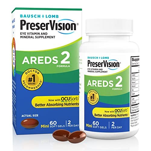 PreserVision AREDS 2 Augenvitamine – Luthein und Zeaxanthin mit Vitamin C, Vitamin E, Zink und Kupfer, 60 Minigels – Nr. 1 von Augenärzten empfohlen