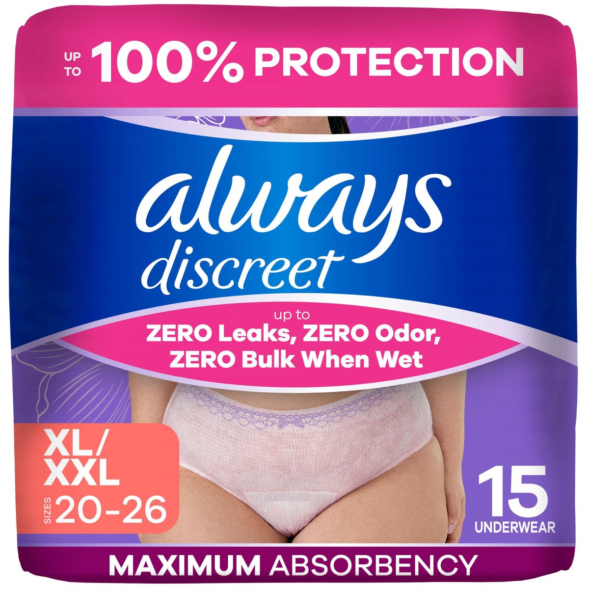 Always Discreet Inkontinenzunterwäsche für Damen, Extra Large/XL, 15 Stück – Maximaler Schutz bei Blasenschwäche
