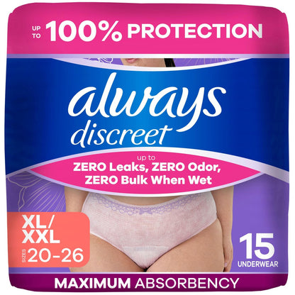 Always Discreet Inkontinenzunterwäsche für Damen, Extra Large/XL, 15 Stück – Maximaler Schutz bei Blasenschwäche