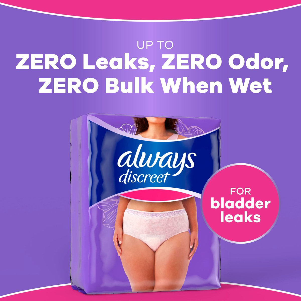 Always Discreet Inkontinenzunterwäsche für Damen, Maxi-Saugfähigkeit, Blasenschutz, Klein/Mittel, 19 Stück