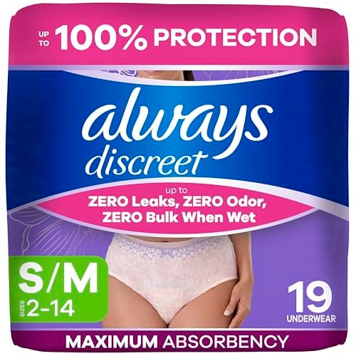 Always Discreet Inkontinenzunterwäsche für Damen, Maxi-Saugfähigkeit, Blasenschutz, Klein/Mittel, 19 Stück