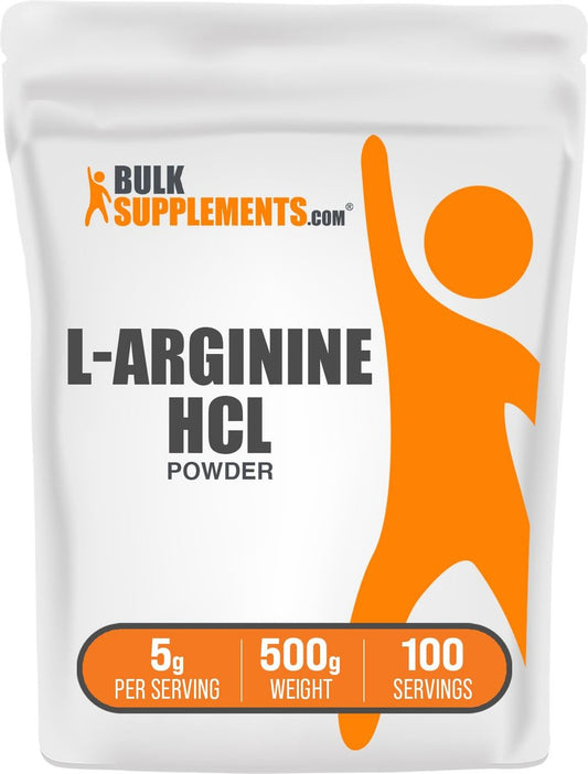 BulkSupplements.com L-Arginin HCl Pulver – Stickstoffmonoxid-Supplement, Arginin Pulver – Ungesüßt & Glutenfrei, 5 g pro Portion, 500 g (1,1 Pfund) (1er-Pack)