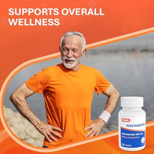 Rugby Niacinamid 500 mg Tabletten, Glutenfreies Nahrungsergänzungsmittel für Erwachsene, Unterstützt die allgemeine Gesundheit, Ohne künstliche Aromen - 100 Stück (1er Pack)