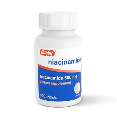Rugby Niacinamid 500 mg Tabletten, Glutenfreies Nahrungsergänzungsmittel für Erwachsene, Unterstützt die allgemeine Gesundheit, Ohne künstliche Aromen - 100 Stück (1er Pack)