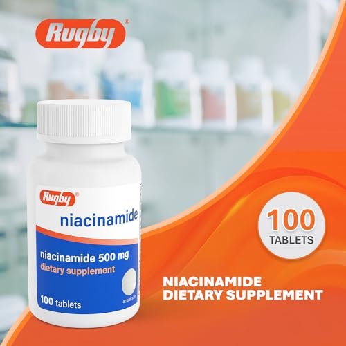 Rugby Niacinamid 500 mg Tabletten, Glutenfreies Nahrungsergänzungsmittel für Erwachsene, Unterstützt die allgemeine Gesundheit, Ohne künstliche Aromen - 100 Stück (1er Pack)