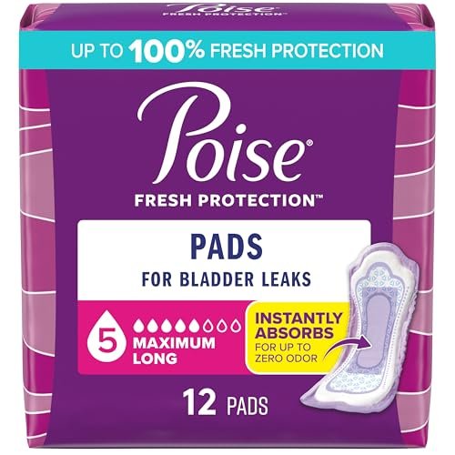 Poise Inkontinenz- & Wochenbett-Einlagen bei Blasenschwäche, 5 Tropfen Maximale Saugfähigkeit, Lange Länge, 12 Stück