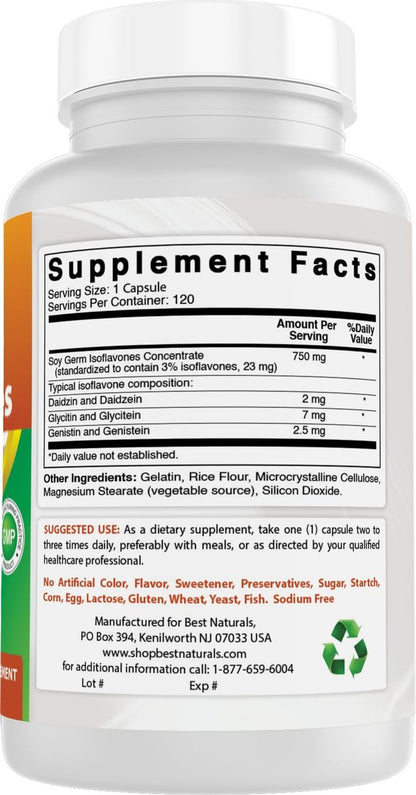 Best Naturals Soja-Isoflavone für Frauen 750 mg Kapseln, 120 Stück