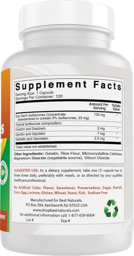 Best Naturals Soja-Isoflavone für Frauen 750 mg Kapseln, 120 Stück