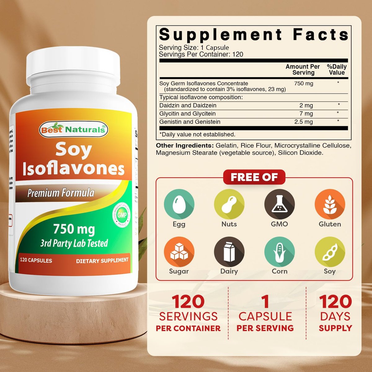 Best Naturals Soja-Isoflavone für Frauen 750 mg Kapseln, 120 Stück