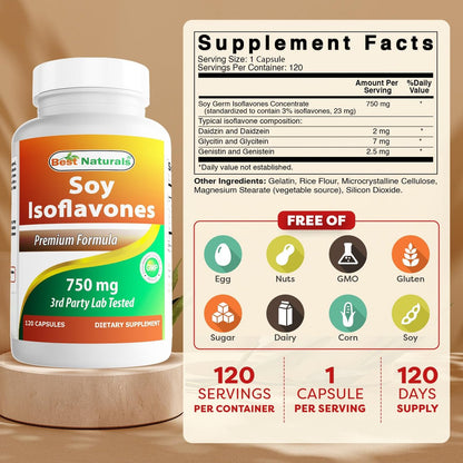 Best Naturals Soja-Isoflavone für Frauen 750 mg Kapseln, 120 Stück