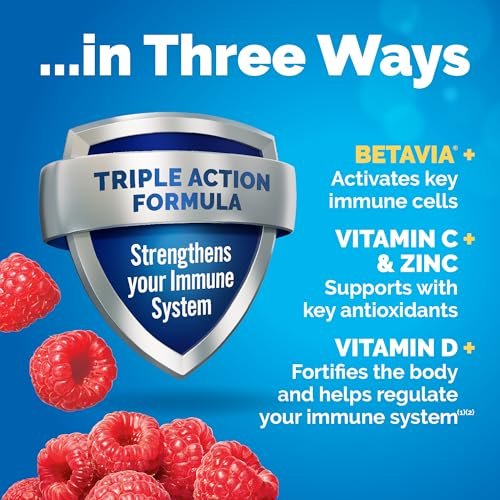 Emergen-C Immune+ Triple Action Immununterstützung Pulver mit BetaVia®, 1000 mg Vitamin C, B-Vitamine, Vitamin D und Antioxidantien, Himbeere – 30 Portionen