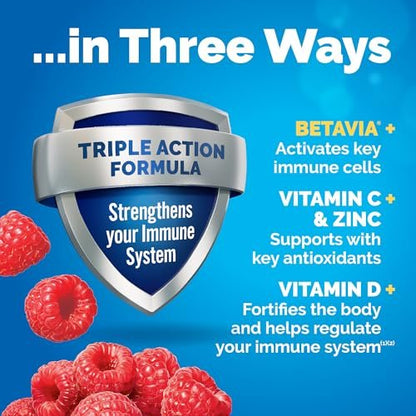Emergen-C Immune+ Triple Action Immununterstützung Pulver mit BetaVia®, 1000 mg Vitamin C, B-Vitamine, Vitamin D und Antioxidantien, Himbeere – 30 Portionen