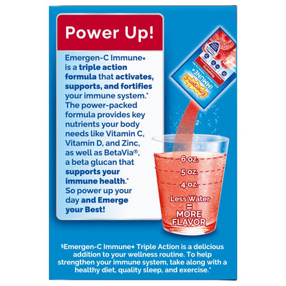 Emergen-C Immune+ Triple Action Immununterstützung Pulver mit BetaVia®, 1000 mg Vitamin C, B-Vitamine, Vitamin D und Antioxidantien, Himbeere – 30 Portionen